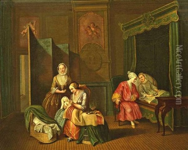 Das Zimmer Der Wochnerin Oil Painting - Abraham Hendrik van Beesten