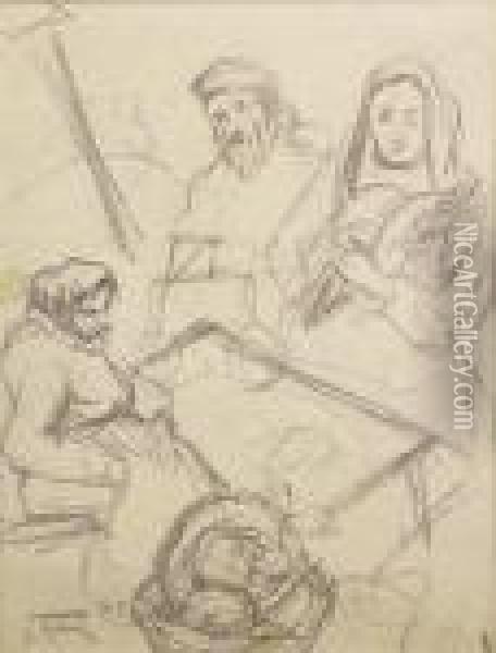 Jewish Family Oil Painting - Issachar ber Ryback