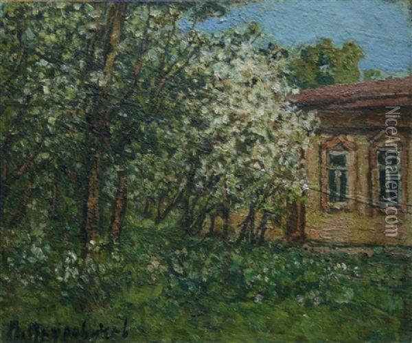 Cabin In The Apple Orchard Oil Painting - Petr Ivanovich Petrovichev