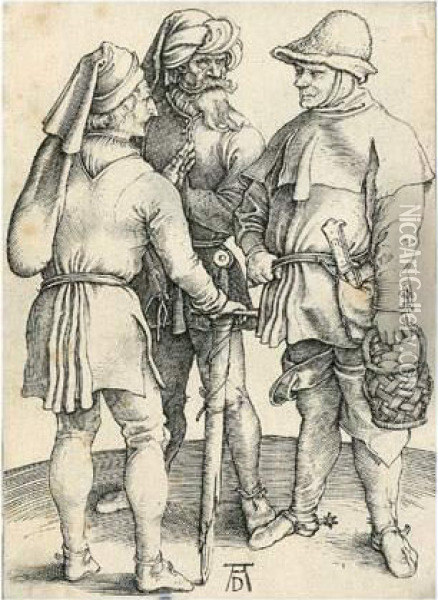 Les Trois Paysans. Vers 1497 Oil Painting - Albrecht Durer