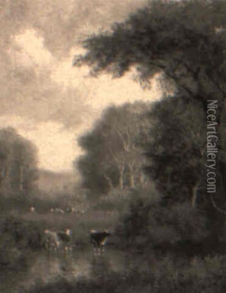Cattle At The Brook Oil Painting - William M. Hart