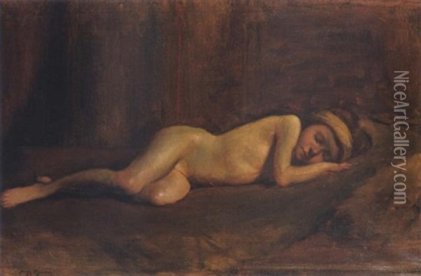 Nude Study - Young Girl Reclining Oil Painting - Hugh Ramsay