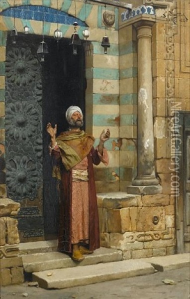 At The Door Of The Mosque Oil Painting - Ludwig Deutsch