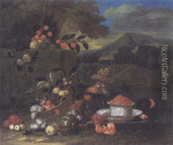 Nature Morte De Fruits Et Agrumes Sur Fond De Paysage Oil Painting - Jan Pauwel Gillemans the Younger