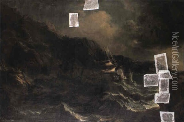 Storm On Rocky Coast With Ships In Distress Oil Painting - Matthieu Van Plattenberg