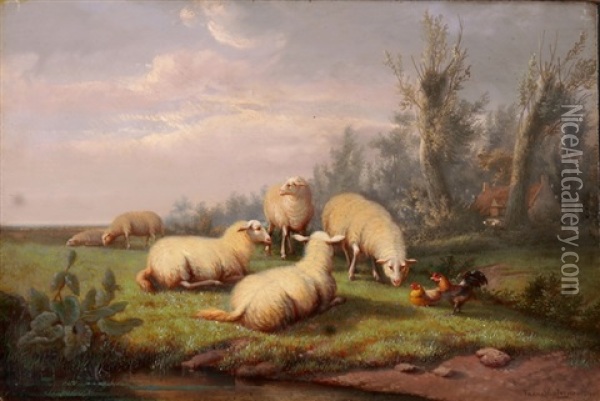 Schafe Auf Der Weide Oil Painting - Frans Van Leemputten