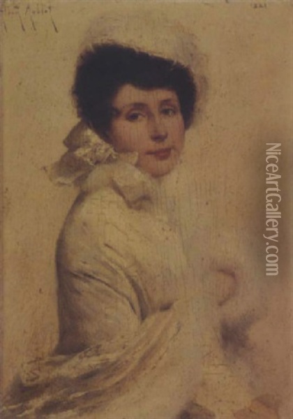 Portrait De Jeune Femme En Blanc Oil Painting - Albert Aublet