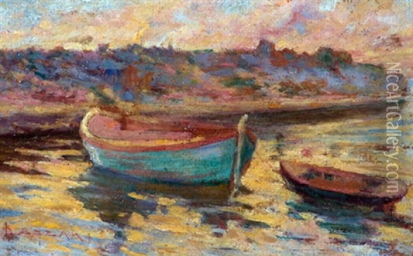 Barcas Oil Painting - Alfredo Lazzari