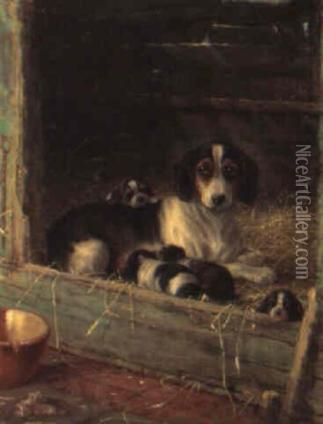 The New Puppies Oil Painting - Valentine Thomas Garland