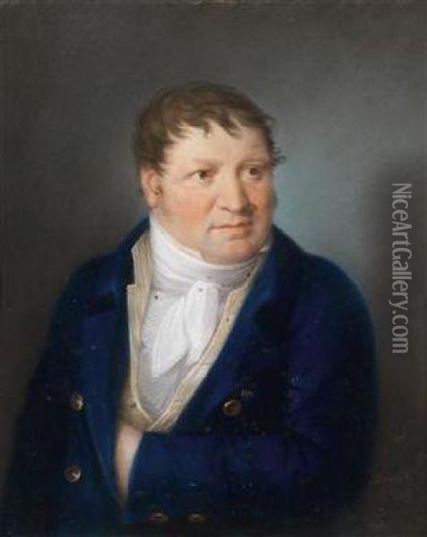 A Portrait Of A Gentleman In A Cobalt Blue Jacket And Aplastron Oil Painting - Johann Lorenz Kreul