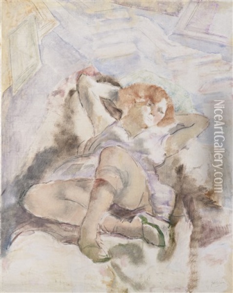 La Rousse (jeune Femme Allongee) Oil Painting - Jules Pascin