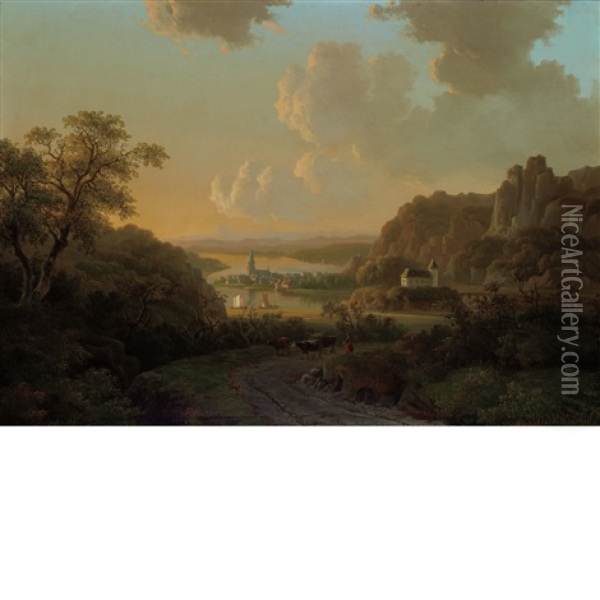 Landscape With Bluffs Opening Into A River Valley Oil Painting - Willem De Klerk