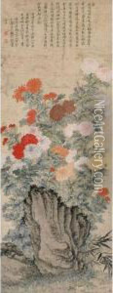 Chrysanthemums And Rock Oil Painting - Yun Shouping