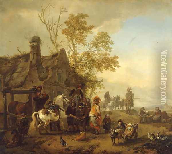 A Dappled Horse outside the Smithy Oil Painting - Philips Wouwerman