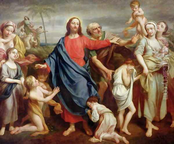 Suffer the little children to come unto me, and forbid them not, 1746 Oil Painting - Rev. James Wills