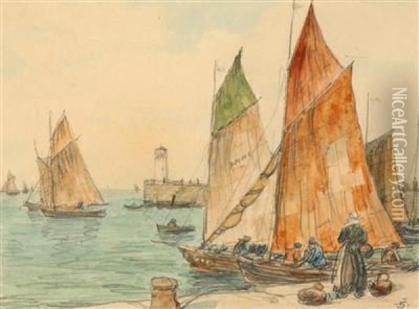 Boats In Port Oil Painting - Tavik Frantisek Simon