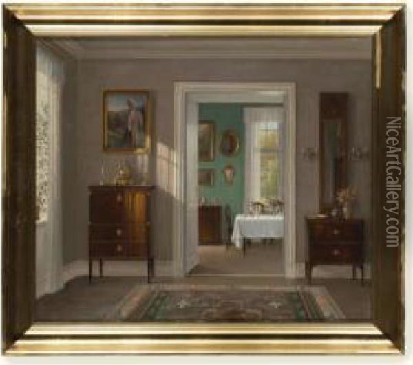 The Green Dining Room Oil Painting - Hans Hilsoe