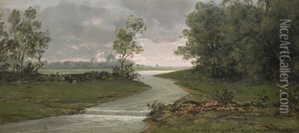 River View At Dusk Oil Painting - Jan van Beers