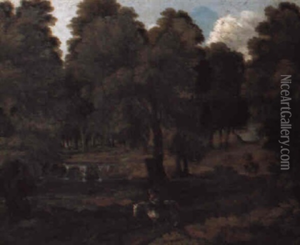 A Wooded Landscape With A Traveller On A Track Oil Painting - Jan Frans van Bloemen