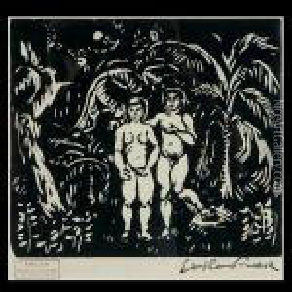 Adam & Eve.
Woodblock. Oil Painting - Emile-Othon Friesz
