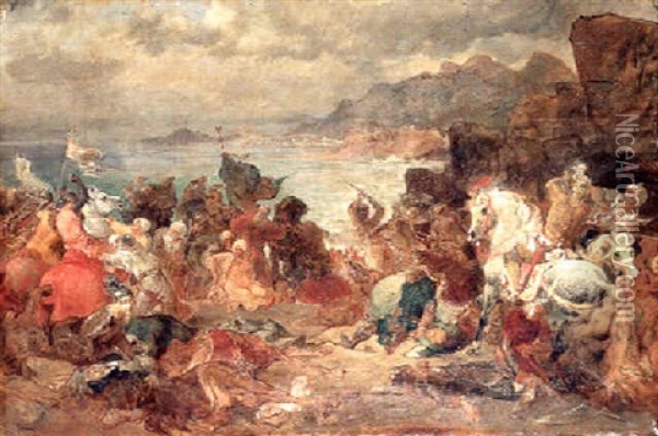 Scene De Bataille Oil Painting - Eugene Delacroix