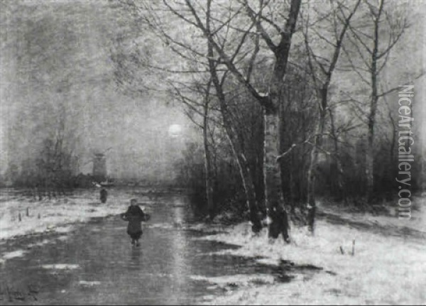 Abendliche Winterlandschaft Oil Painting - Johann Jungblut