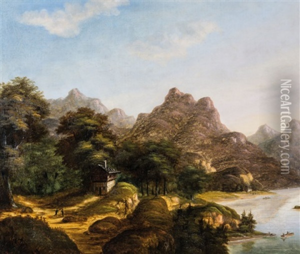 Weite Berglandschaft Mit Wanderern Oil Painting - Pjotr Romanowitsch Fuhrmann