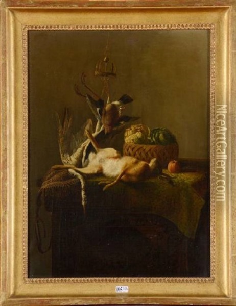 Trophee De Chasse Au Lievre, Aux Oiseaux Et Aux Legumes Oil Painting - Constant Woutermaertens