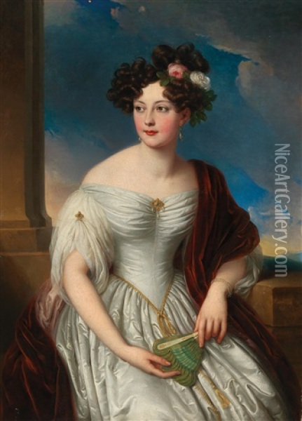 Portrait Of Pauline Of Wurttemberg Before A Landscape Background Oil Painting - Johann Nepomuk Ender