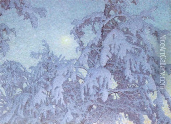 Gnistrande Vinternatt Oil Painting - Gustaf Fjaestad