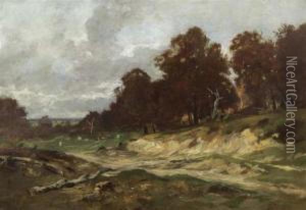 Herbstlandschaft Mit Waldsaum Und Wolkenverhangenem Himmel. Oil Painting - Otto Frolicher