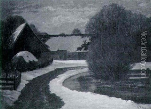 Bauernhof Im Schnee Oil Painting - Otto Rau