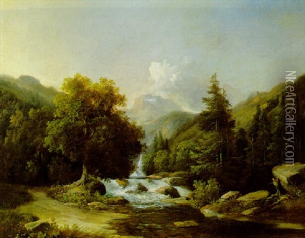 Gerbirgslandschaft Mit Wildbach Im Vodergrund Oil Painting - Thomas Ender