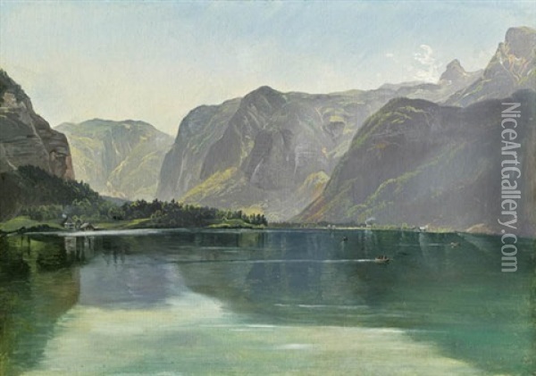 Hallstatter See Mit Kettenstein Oil Painting - Friedrich Gauermann