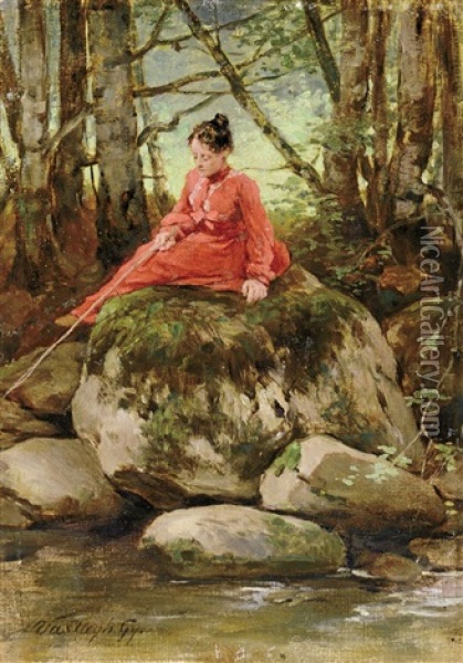 Young Lady On The Riverbank Oil Painting - Gyoergy Vastagh