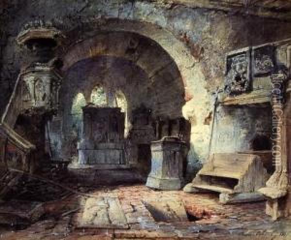 Blick In Eine Verfallene Kapelle Oil Painting - Ernst Erwin Oehme