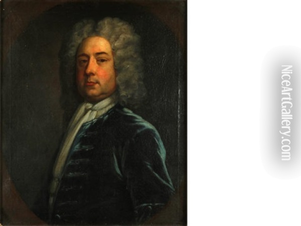 Portrait Of A Gentleman, Said To Be John Addis, Half-length, In A Blue Velvet Coat Oil Painting - Jonathan Richardson