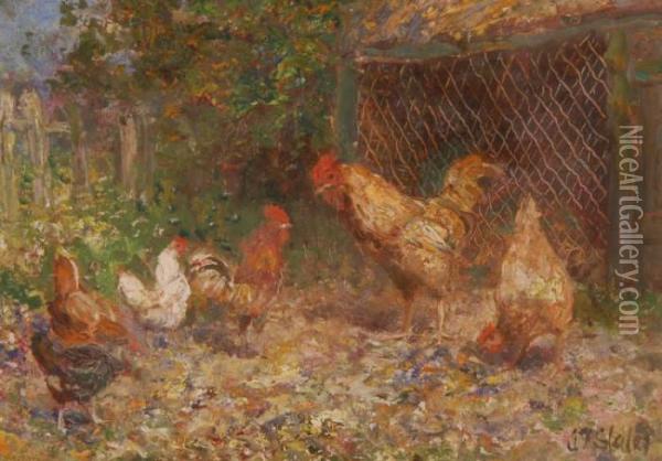 Poultry In The Farmyard Oil Painting - John Falconar Slater