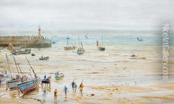 Harbour Scene, Low Tide Oil Painting - William Lionel Wyllie