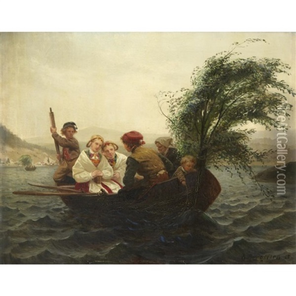 The Boating Party Oil Painting - Knud Larsen Bergslien