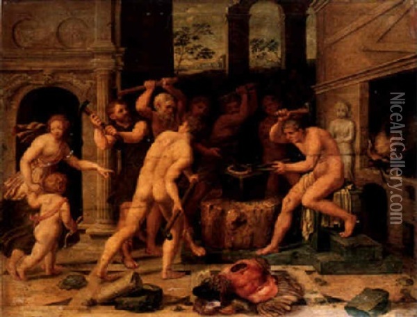 Venus In The Forge Of Vulcan Oil Painting - Pirro Ligorrio