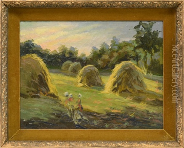 Haystack In A Field Oil Painting - Stanislaw Zukowski