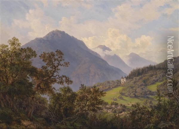 Calvarienberg Und Kirche Bei Ischl Oil Painting - Carl Geyling