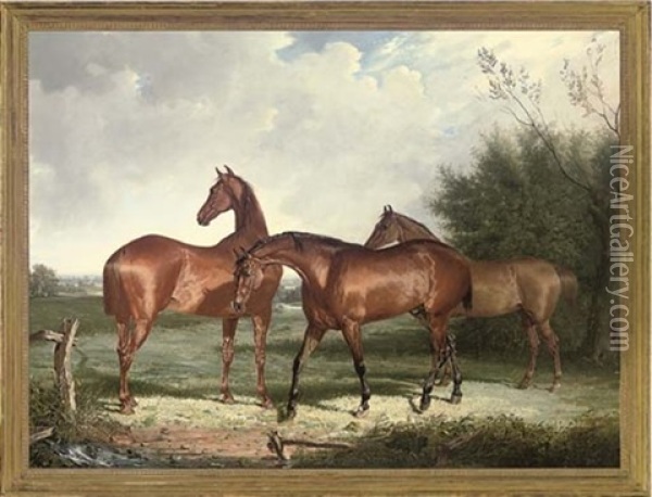 Three Hunters In An Extensive Landscape Oil Painting - Henry Calvert