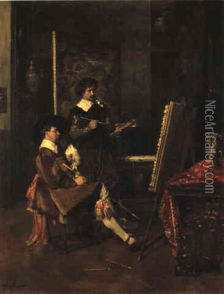 Besuch Im Atelier Oil Painting - Ferdinand Victor Leon Roybet