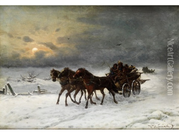 Winterlandschaft Mit Troika Oil Painting - Friedrich Josef Nicolai Heydendahl