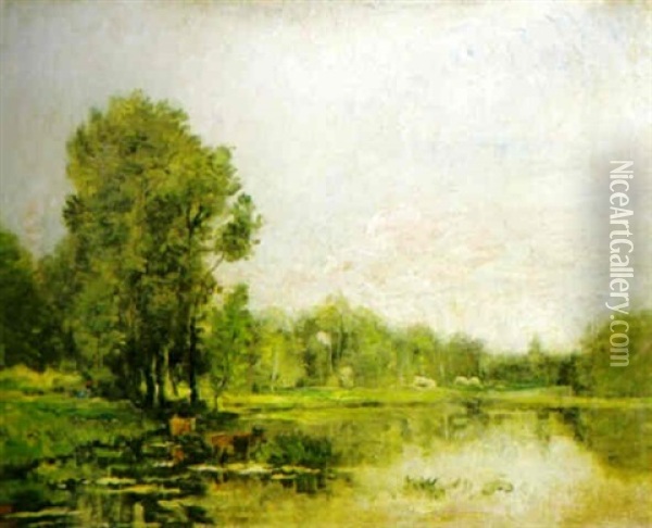 Flodlandskap I Skymning Oil Painting - Charles Francois Daubigny