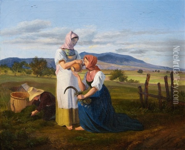 Rest From Work In The Fields Oil Painting - Friedrich Philip Reinhold