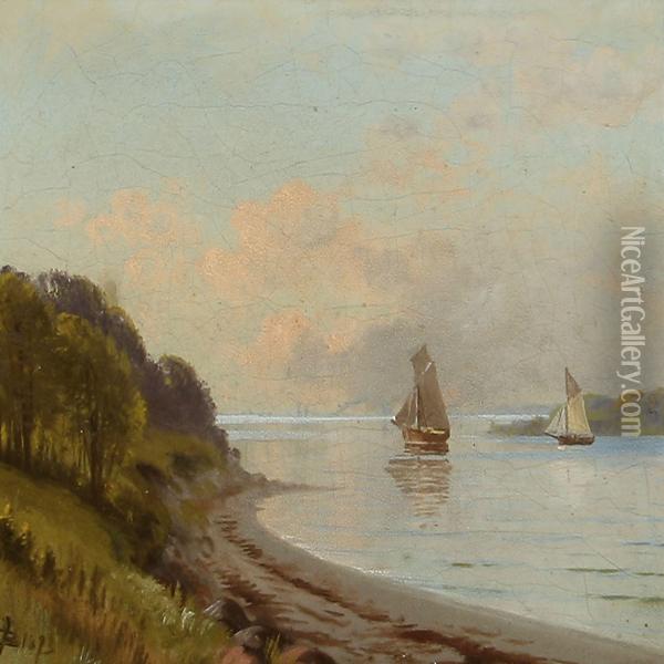 Fiord Scene With Sailing Ships Oil Painting - Johannes Boesen