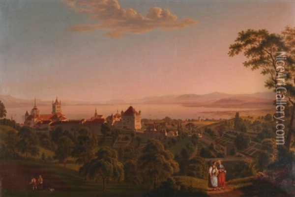 Lausanne Mit Kathedrale, Schloss Und Sicht Auf Genfersee Oil Painting - Mathias Gabriel Lory